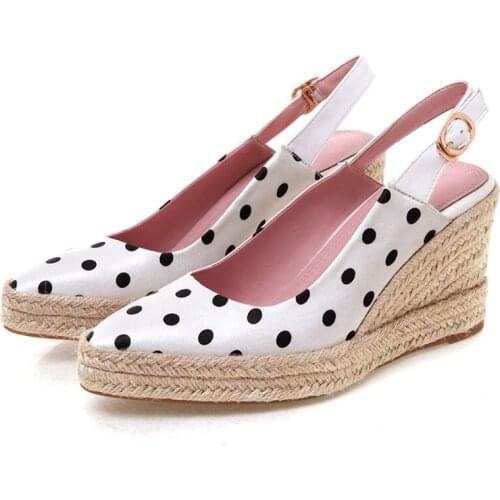 AGODOR Espadrilles Wedges Shoes For Women High Heels Platform Slingback Pumps 2020 Spring Summer Polka Dot Shoes Woman Wedge