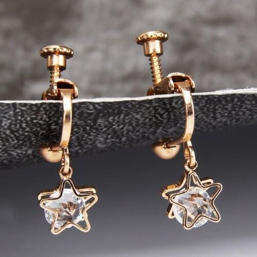 Women Ear Clips Dangle Earrings Wmen eclip-on Earrings Shiny Rhinestone Star Shape Earring Fashion Jewelry Boucle d'oreille