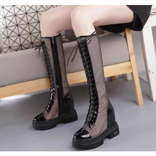 Hollow Long Boots Female Summer 2020 New Korean Mesh Platform Sandal Boots Internal Increase Shoes Woman