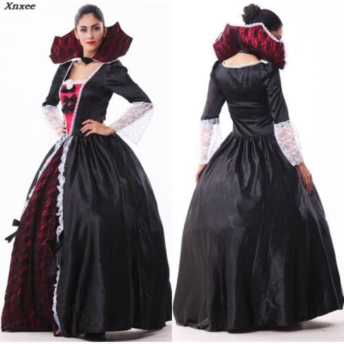 Female Vampire Zombie Costume Halloween Ghost Bride Masquerade Party Costumes Dress Women Witch Queen Halloween Cosplay Xnxee