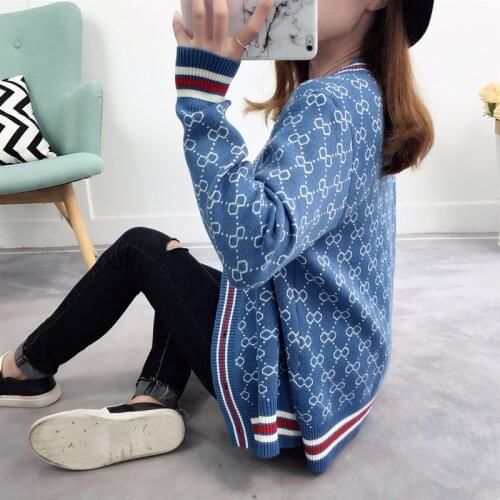 Women‘s Sweater Knitted Cardigan Coat Luxury Design Winter Plaid Stripe Loose Soft Wholesale Female New Long Sleeve Knitwear