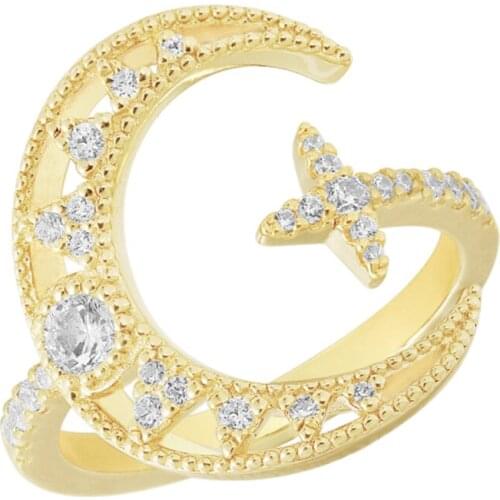 Sterling Silver 925 Moon Star Couple Rings for Women Luxury Unique Charm Engagement Exquisite Wedding Party Adjustable Jewelry