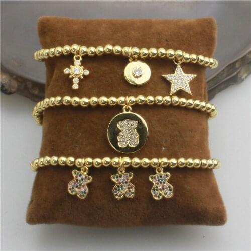 10pcs/lot Fashion plated beads bracelet,colorful star/bear shape cz charm bracelet,popular handmade bracelet wholesale