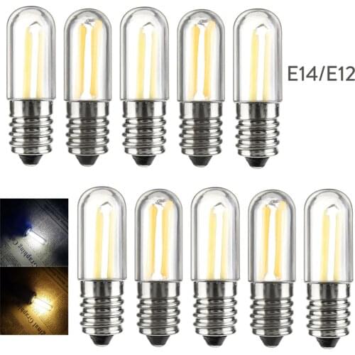 10pcs/Lots Dimmable Mini E14 E12 LED Fridge Freezer Filament Light COB Bulbs 1W 2W 4W Warm/ Cold White Lamp 110V 220V