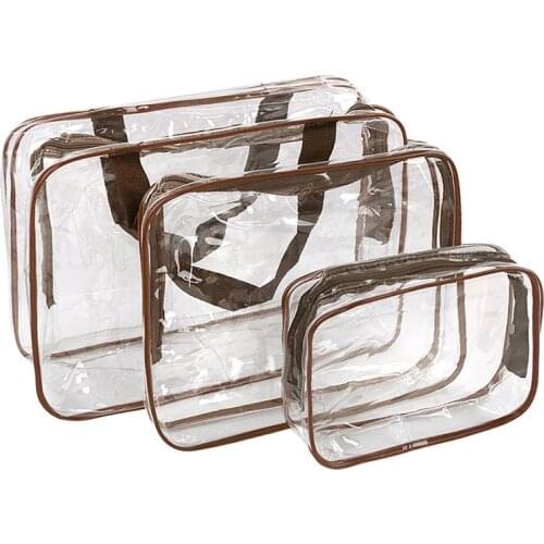 3 Pcs/Set PVC transparent Cosmetic Bag Clear Travel Wash Makeup Toiletry Holder Pouch Set Kit