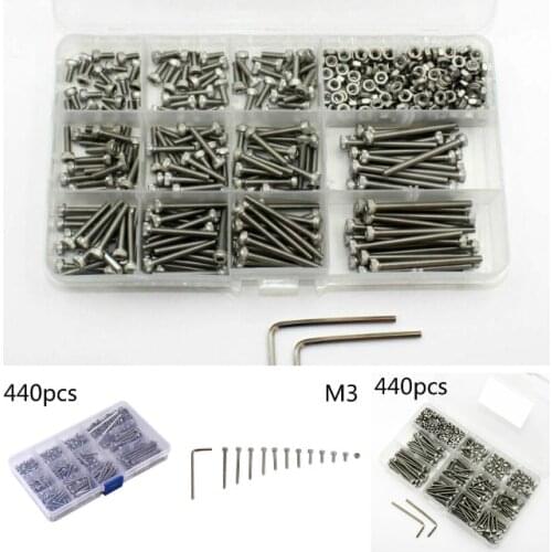 440 pcs/set 304 stainless steel cylindrical head hexagon screw + nut M3 series