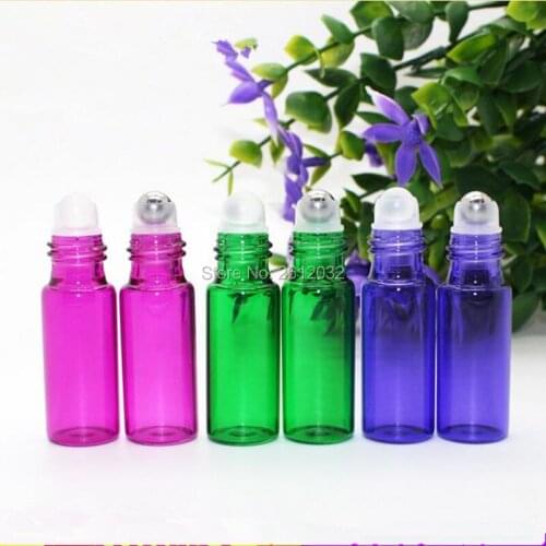 500pcs Refillable 5ml ROLL ON GLASS BOTTLES ESSENTIAL OIL Steel Metal Roller ball fragrance PERFUME free shipping F2017208