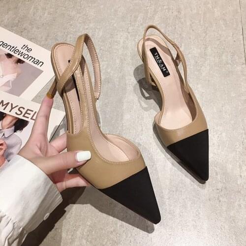 Quality Sandals Women Pointed Toe High Heels Dress Shoes High Flock Shallow Women Shoes New Summer Shoes Simple Ladies Shoes