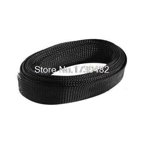 15Ft 30mm Width Black Nylon Expandable Braided Sleeving Cable Cover Wire Wrap