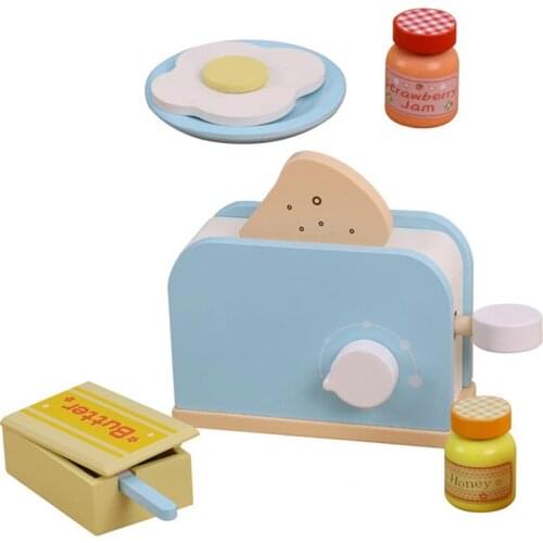 Wooden Kitchen Pretend Play Toy Set Simulation Wooden Toaster Machine Baking Toy Baby Early Learning Educational Toys