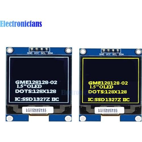 1.5 Inch 128x128 OLED Shield Screen Module IIC I2C Interface SSD1327 Driver 1.5'' Display Screen Board White Yellow for Arduino