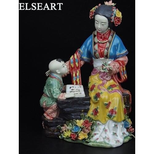 Elseart porcelain retro red mansions character Liwan chinese lady character figurine ceramic ornament handicraft decoration