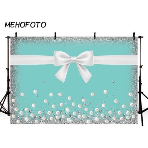 MEHOFOTO Tiffanyblue Backdrop Pearl Bow Sweet 16 Birthday Party Decorative Background Bridal Shower Baby Girl Photography Booth