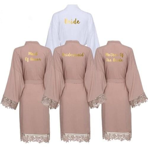 Cotton Lace Robe Bridesmaid Robes Bride Robe Women Wedding Bridal Robe Bathrobe Sleepwear White Gift Champagne