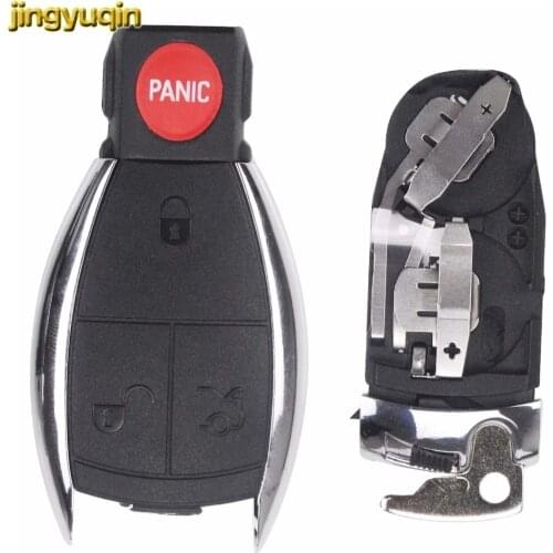 Jingyuqin 4 Buttons Smart Remote Chrome Key Case Shell With Battery Holder for Mercedes Benz W210 AMG W204 C E S CLS CLK CLA SLK