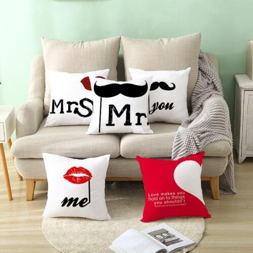 Valentines Day Pillowcase Romantic Love Printed Peachskin Pillow Cover For Bedroom/Sofa Home Decor Couple Gifts 45*45cm 1pc