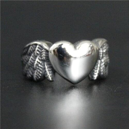 Drop Ship Size 5~11 Fashion Live To Ride Heart Biker Wings Ring Fashion 316L Stainless Steel Jewelry Ladies Wom Mini Heart Ring