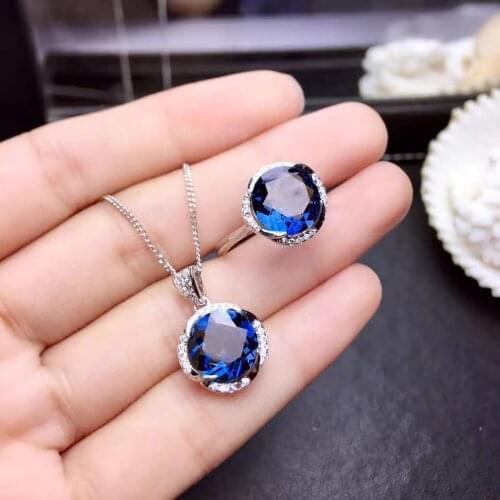 925 Sterling Silver Jewelry Sets for Women Gemstone SAPPHIRE Ring Pendant Necklace Women Wedding Engagement Jewelry with Box