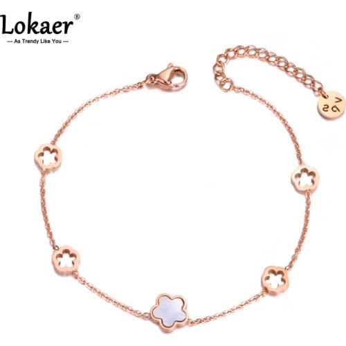 Lokaer Trendy Stainless Steel White Shell Flower Charm Anklet For Women Girls Bohemia Party Chain & Link Foot Jewelry A21012