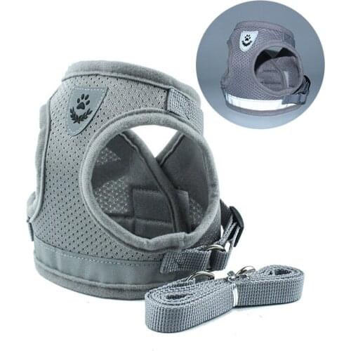 Cute Dog Harness for Chihuahua Pug Small Medium Dogs Nylon Mesh Puppy Cat Harnesses Vest Reflective Walking Lead Leash