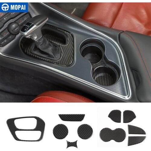 MOPAI Carbon Friber Stickers for Car Gear Shift Box Panel Rear Cup Mats Pad Cover Accessories for Dodge Challenger 2015