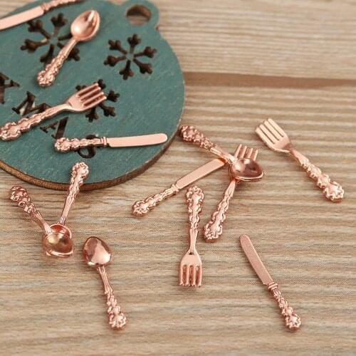 12 Pcs Mini Toy Cutlery Set Dollhouse Furniture 1:12 Scale Cute Simulation Fork Knife Spoon Miniature Tableware Doll Accessories