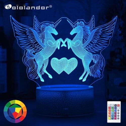 2021 Newest Remote Or Touch Control 3D LED Night Light Unicorn Shaped Table Desk Lamp Xmas Home Decoration Lovely Gifts For Kids