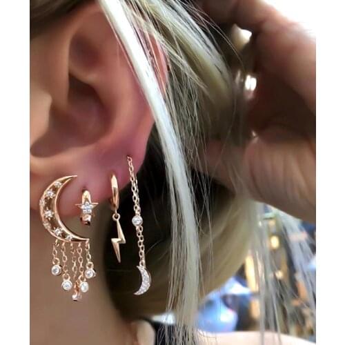 2021 Christmas New Gift Jewelry For Women Romantic Tassel Chain CZ Drop Starburst Moon Dangle Women Earring