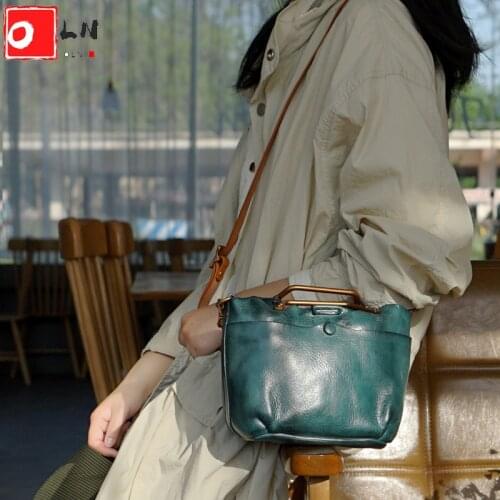 OLN Designer Women Vintage Tote Bag Luxury Vegetable Tanned Leather Retro Composite Bags Female Ladies Casual Shopper Handbag