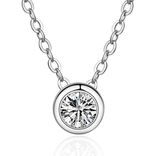 Utimtree 925 sterling silver Necklace Jewelry Simple Round Crystal Pendants Necklaces for Wedding Valentines Days Gift Women