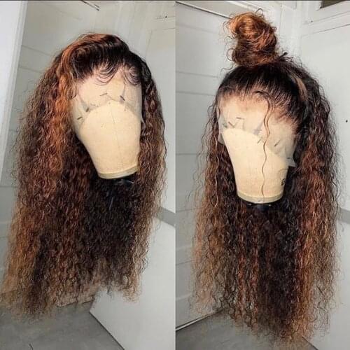 Curly Highlight 13*4 Lace Front Human Hair Wigs 180% Density Lace Closure Wigs With Baby Hair Brazilian Remy Wigs Pre Plucked