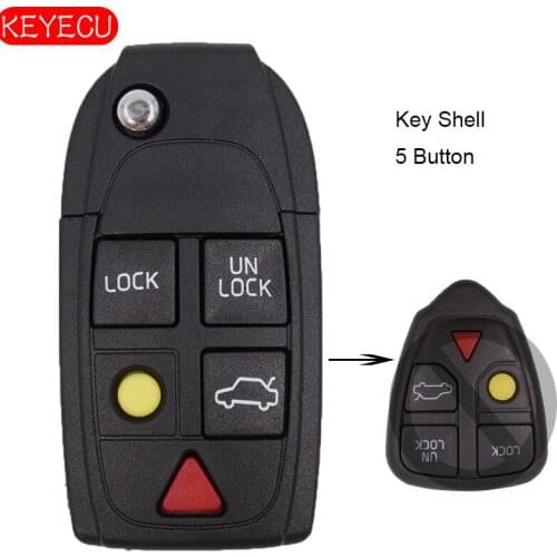 KEYECU 2PCS/Lot Flip Remote Key Case 2/3/4/3+1/5 Button FOB Replacement for VOLVO S60 S80 V70 XC70 XC90