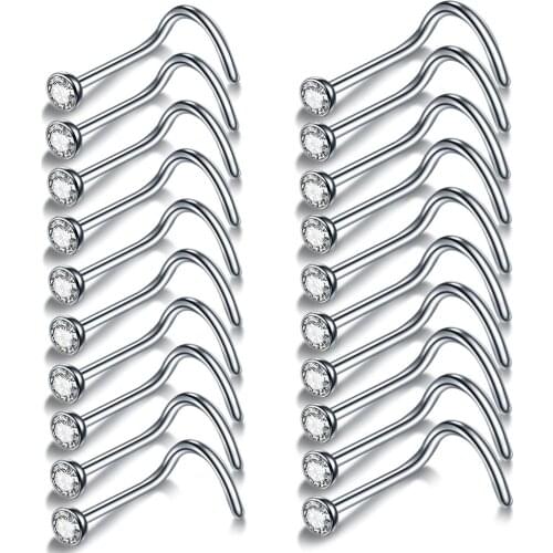 100Pcs/lot 18G 20G Nostril Piercings CZ Crystal Piercing Nose Stud Stainless Steel Star Nose Rings Nariz Piercing Body Jewelry