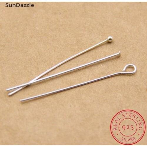 10pcs Real Pure Solid 925 Sterling Silver Flat T Eye Head Pins Round Ball Pin Needle Connector Earring Jewelry Making Findings
