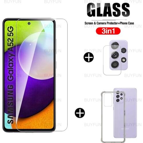 3in1 Clear TPU Silicone Case For Samsung Galaxy A52 5G front screen protector for samsung galaxi A52 4G camera safety glass
