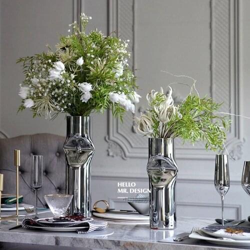 Modern Silver Cylindrical Clip Flat Shape Glass Flower Arranging Device Decor New House Office Soft Decoration Display Ornaments