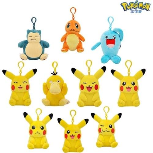 TAKARA TOMY Pokemon Plush Keychain Toy Anime Squirtle Pikachu Stuffed Psyduck Charmander keyring Dolls Children Toys