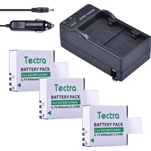Tectra 3Pcs SJCAM SJ4000 Battery + Dual Charger US/EU for SJCAM SJ4000 SJ 5000 SJ6000 SJ7000 SJ8000 SJ9000 SJM10 Sports Camera