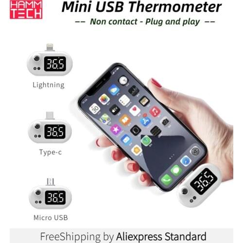 Mini USB Thermometer Mobile Phone Digital Display Human Body Forehead Temperature Infrared Non-Contact Lightning/Type-C/Micro