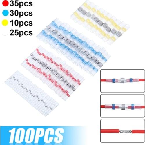 100pcs 4 Sizes Heat Shrink Butt Wire Connectors Waterproof Solder Seal Sleeve Tube Electrical Splice Terminals Kit