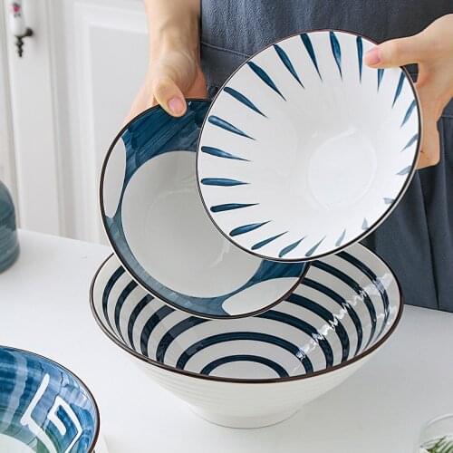 Japanese Ceramic Ramen Noodle Soup Bowls Kitchen Tableware 7inch 8inch 9inch Hand Painted Deep Bowl Microwave & Dishwasher Safe
