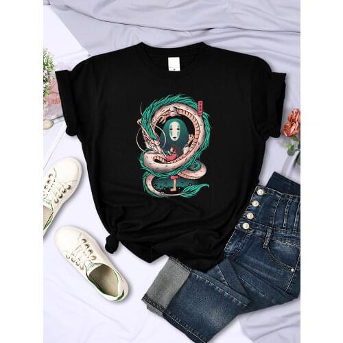 Spirited Away Anime Printing Womens t-Shirt Vintage Casual Tops Fashion Style t Shirt Summer Loose Large Size Womens Tshirts