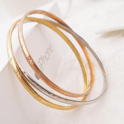 2018 Silver Plated Personality 316L Stainless Steel Bracelet Triple Gold rose silver Cuff Hand handlet Wedding For Women EV283