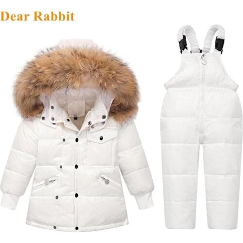 Winter Children Clothing Sets Snow wear Down Jacket Baby Boy toddler Girl snowsuit kids clothes parka real Fur Hooded Coat -30