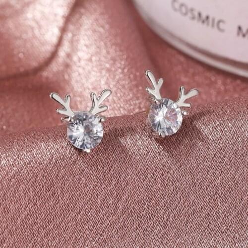 1 Pair Cute Christmas Elk Crystal Deer Stud Earrings Christmas Ornaments Stylish Women Fashion Jewelry Gift Navidad