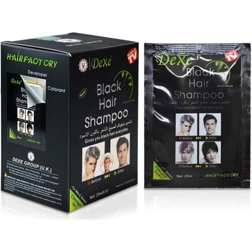 10pcs/lot Dexe Black Hair Shampoo Only 5 Minutes Grey Hair Removal Dye Hair Coloring Cream Building Fibers Hair Care