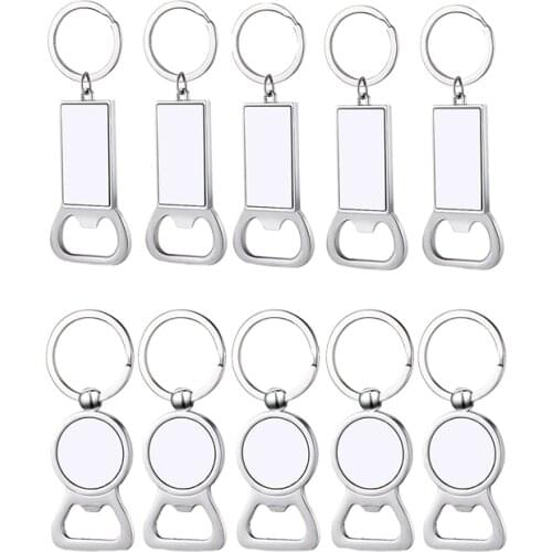 10 Pcs Sublimation Blank Keychains Sublimation Metal Bottle Opener Blank Key Ring Aluminum Heat Transfer Keychain