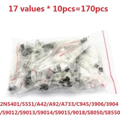 2N5401/5551/ A42/A92/A733/C945/3906/3904/S9012/S9013/S9014/S9015/9018/S8050/S8550 (170pcs= 17 values * 10pcs) transistor kit set