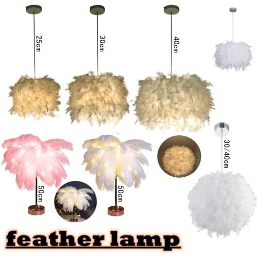 Feather lampshade Pendant Lamp E27 220v light Holder Fairy Hanging Goose Feather Bedroom Loft Chandelier Ceiling Light Mordern