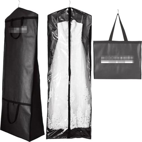Large Size Thickened Black Dustproof Cover For Wedding Dress Bags Foldable Garment Clothes Case Non-woven+PVC Protector Printing